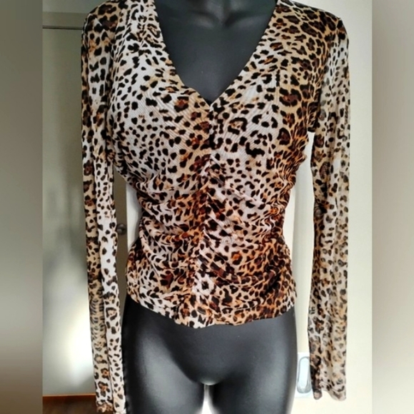 Lulus 90's Sheer Leopard Print Long Sleeve Top - Picture 2 of 10